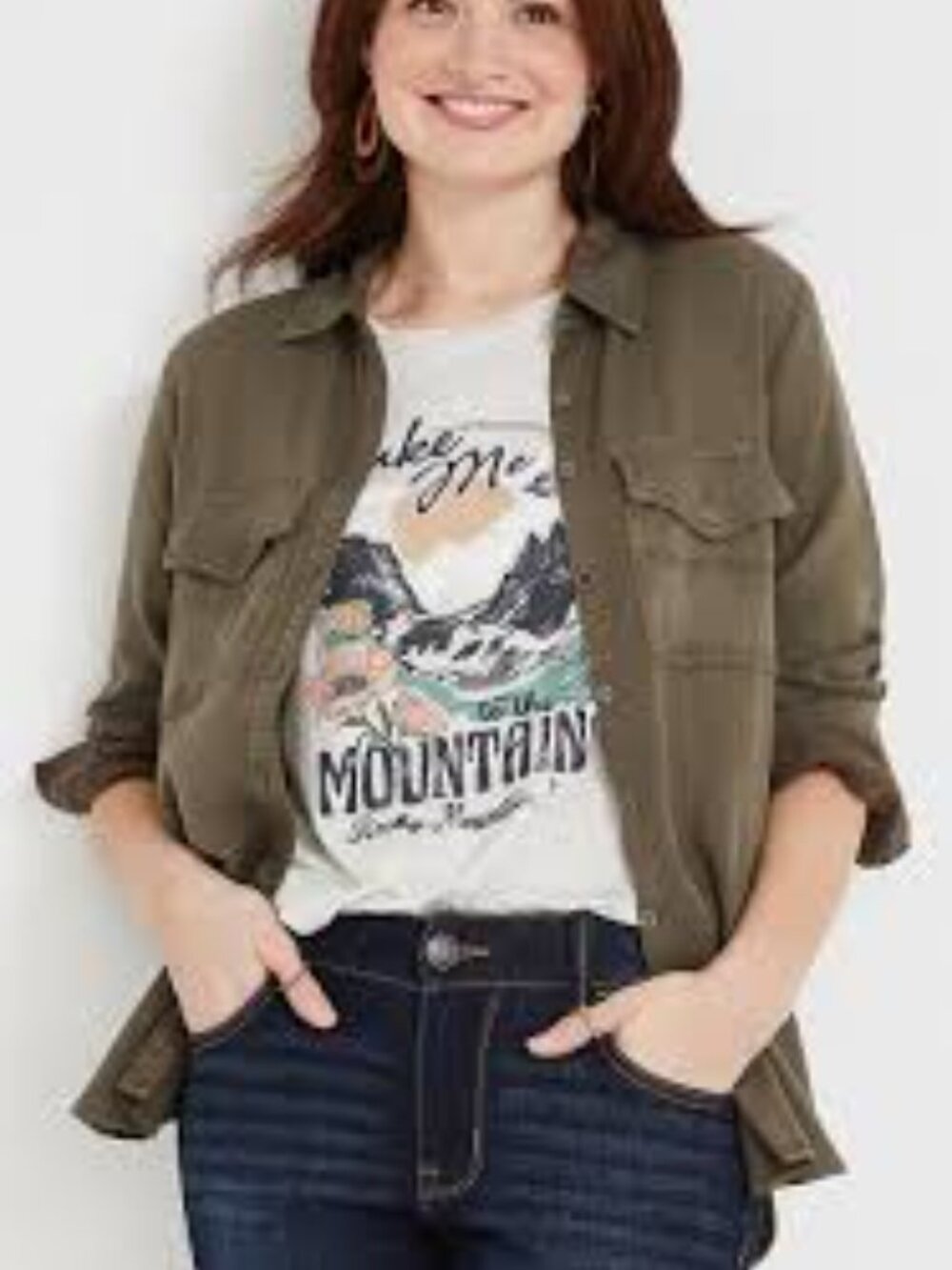 Women's Button-Down Shirt in Olive Green - Relaxed Long Sleeve